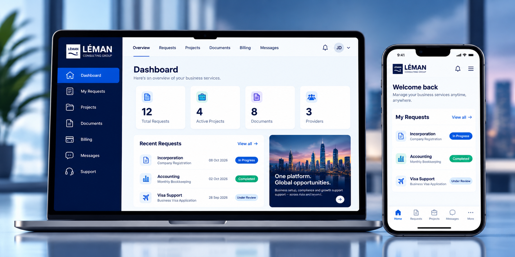 LÉMAN Consulting Dashboard Mockup